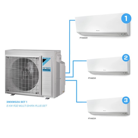 DAİKİN Shira Plus Multi Inverter Set 9000 / 12000 / 9000 BTU/h R32 3MXM52A 