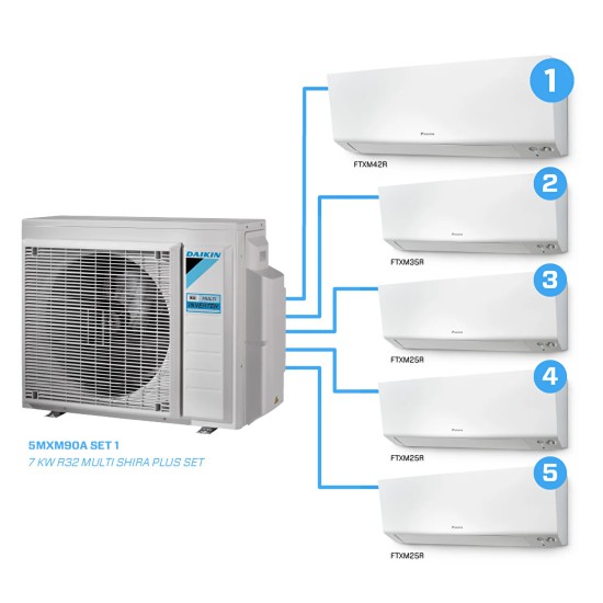 DAİKİN Shira Plus Multi Inverter Set 9000 / 9000 / 9000 / 12000 / 14000 BTU/h R32 5MXM90A 